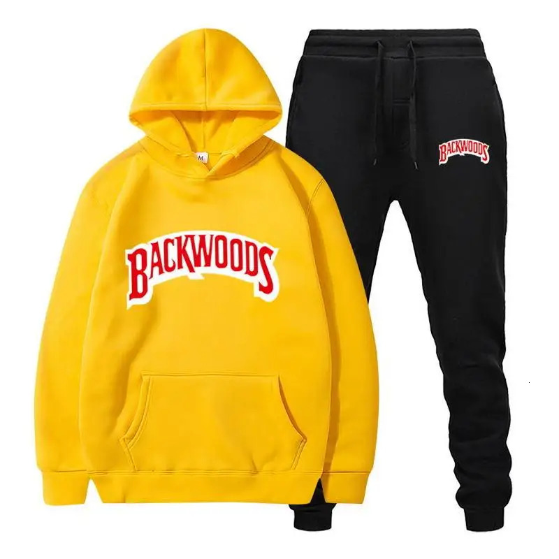 Men Set Fleece Hoodie Pant Thick Warm Tracksuit Sportswear Fashion Backwoods Hooded Track Suits Male Sweatsuit 241104