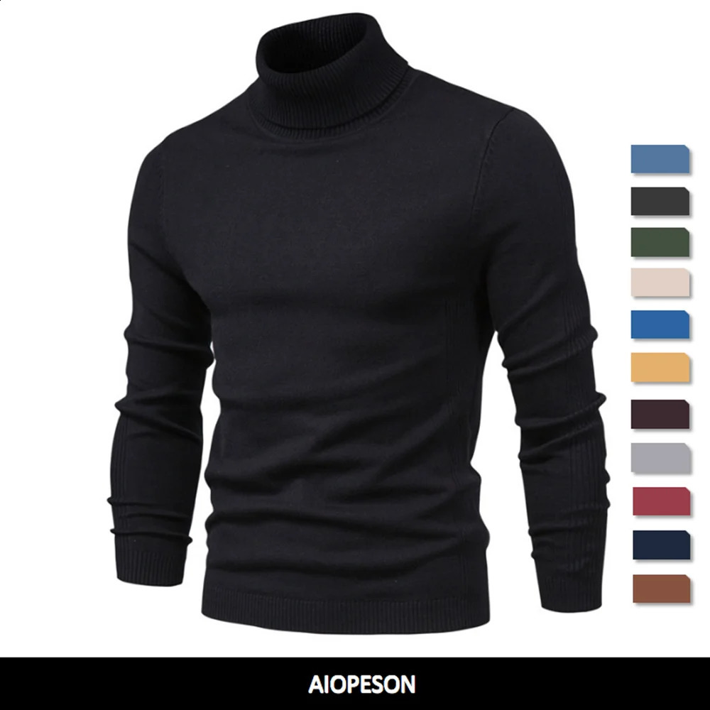 Winter Men Turtleneck Sweater Casual Solid Color Warm Pullover High Quality Slim High Neck Long Sleeve Sweater Men 241105