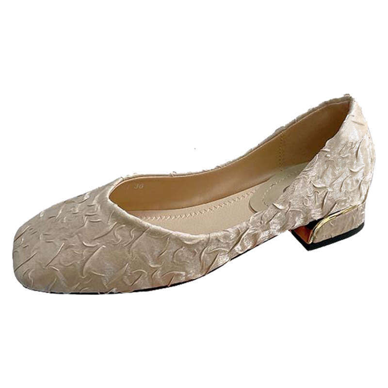 French Satin Single Shoe Women's Korean Version Spring New Versatile Low Heel Scoop Square Toe Shallow Mouth Cloth Soft Sole Grandma Shoes