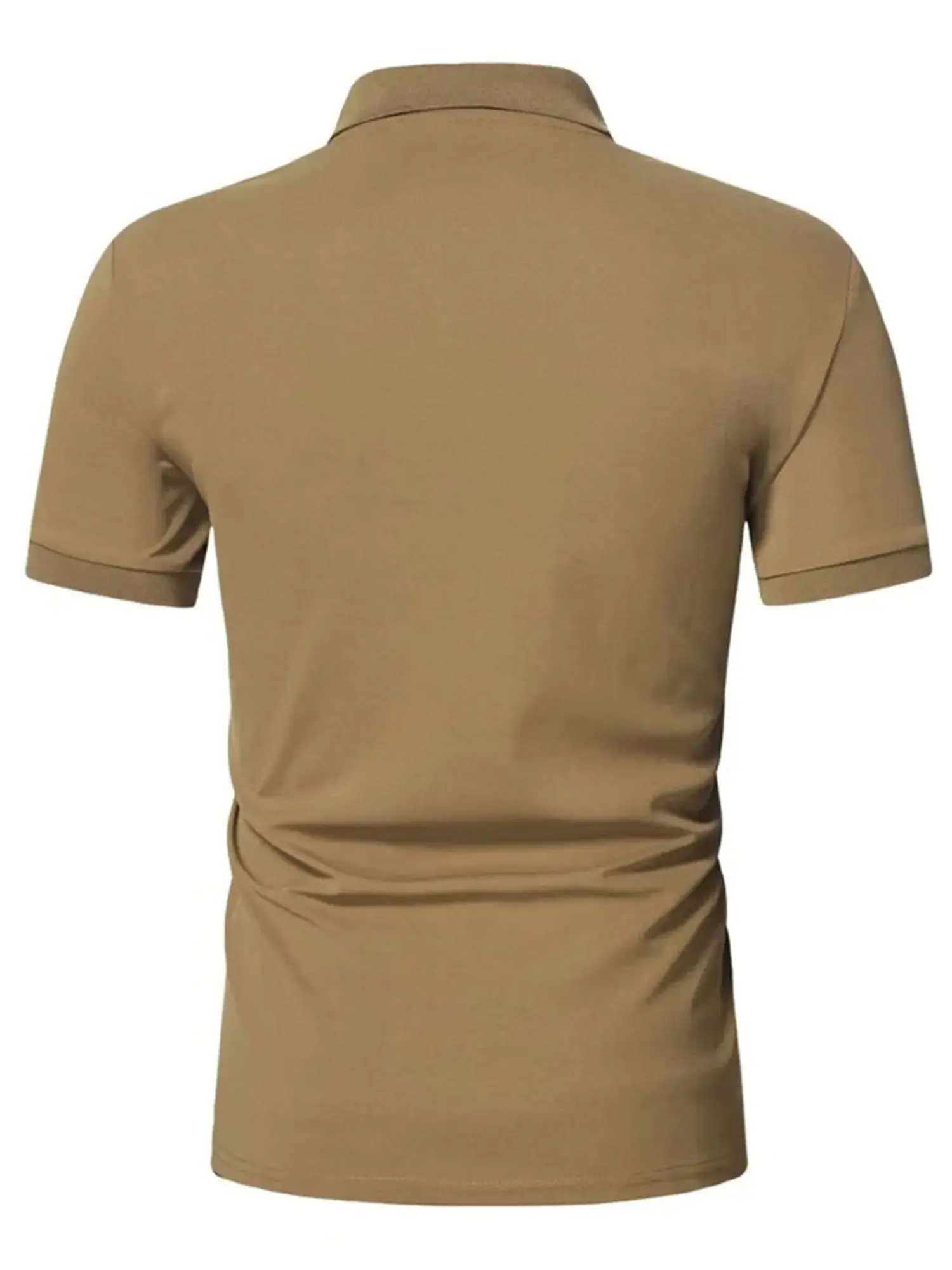 Mens solid color short sleeved zipper lapel T-shirt casual top W241104