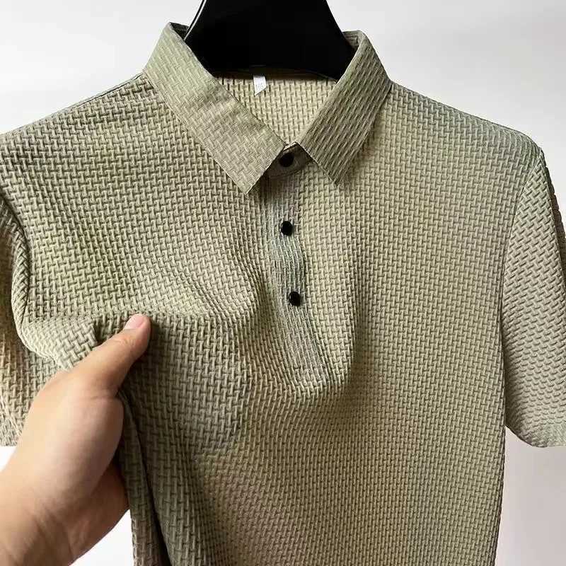 Summer mesh breathable mens T-shirt ice silk shorts Slve refrigerated mens shirt collar solid mens shirt W241104
