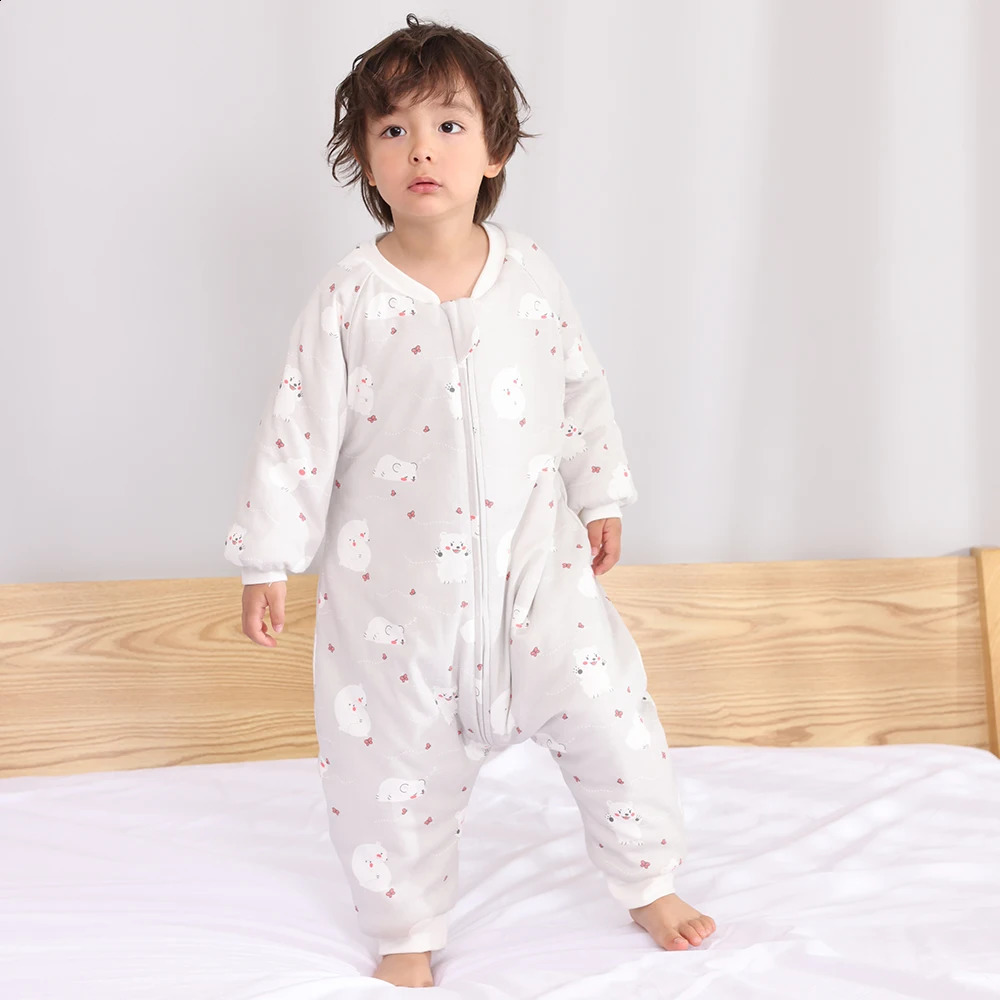 Baby Sleeping Bag Cute Flower Printed Childrens Pajamas Sleepwear 2.5Tog Thick Winter Warm Sleeping Bag 1-4 Years 241105ww