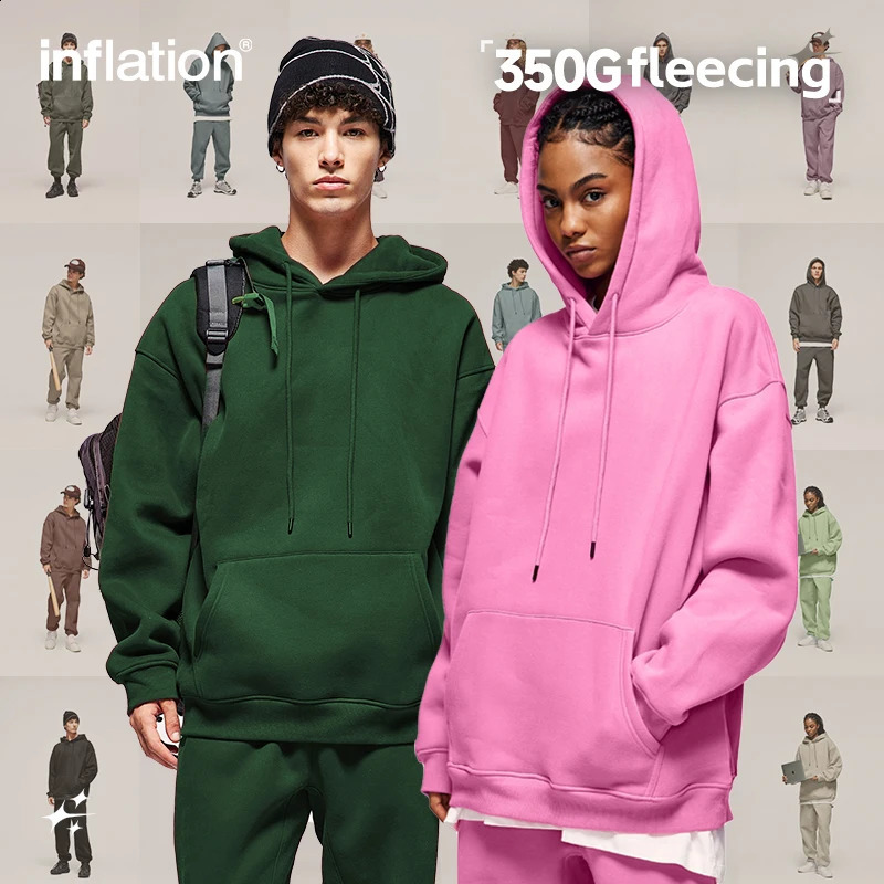 INFLATION Winter Thick Fleece Tracksuit Set Unisex Trendy Candy Color Jogging Suit Mens Matching Velvet Hoodies Set 241105