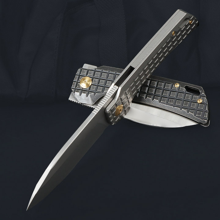 High End Flipper Folding Knife M390 Satin/Titanium Coating Blade CNC TC4 Titanium Alloy Handle Outdoor Camping Hiking Fishing Ball Bearing EDC Pocket 