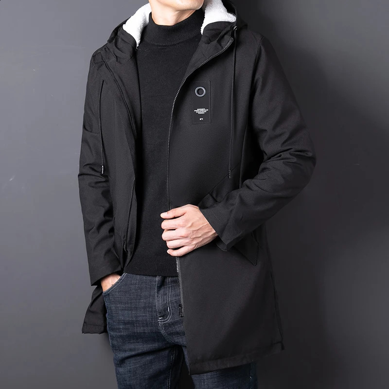 2024 Autumn Classic Long Coat Men Winter Fleece Lined Trench Coat Men Korean Fashion Thick Warm Outwear Windbreaker Jacket 241105