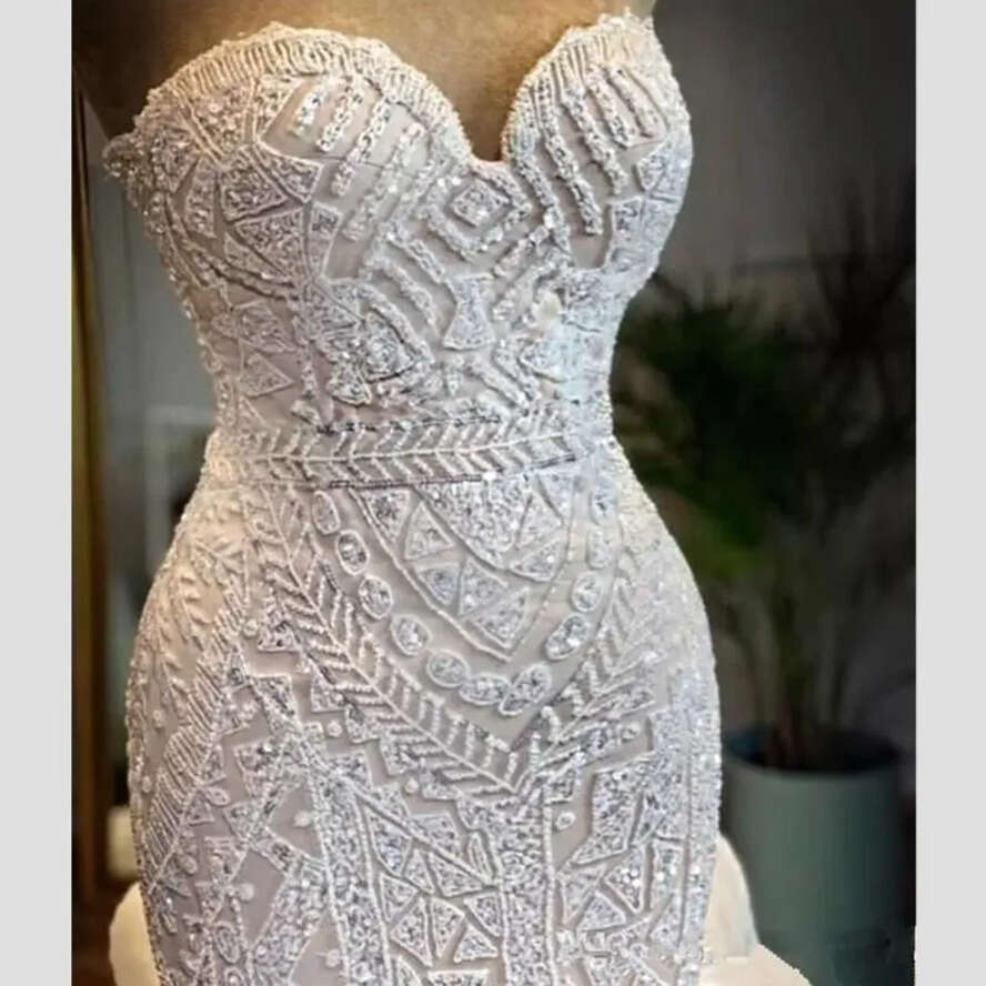 Wedding Mermaid Designer Dresses Bridal Gown Lace Applique Sweetheart Necke Ruffles Beaded Side Slit Custom Made Vestidos De Novia Plus Size