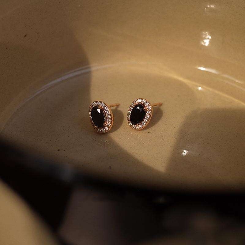 Sterg Sier Inlay Zircon Black Agate Earrings for Women High Quality Exquisite Jewelry Accessories