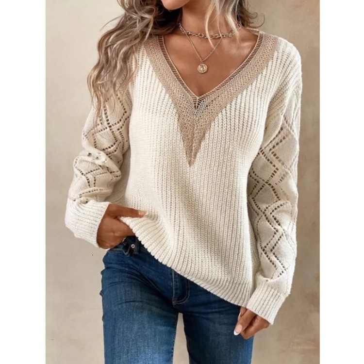 Spring And Autumn V-Neck Sweater New Loose Relaxed Pullover Women's Knit Harajuku Streetwear Knitwear
