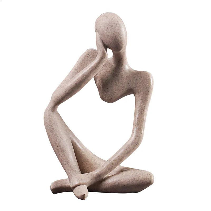 The Thinker set Abstract Statues Sand Color Sculptures Yoga Figurine Nordic Living Room Decor Decoration Room Desk Ornaments 241105