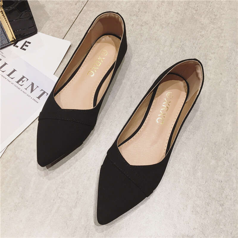 2023 Fashion Pointed Shallow Mouth Single Women's Black Professional Scoop Versatile Soft Flat Bottom Large Work Shoes