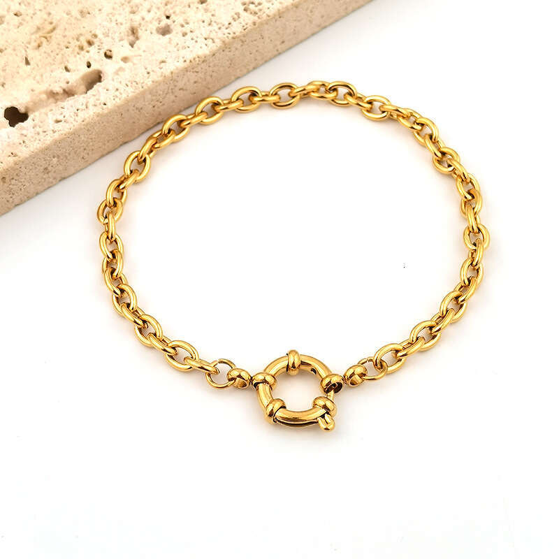 Fashionable and minimalist style spring buckle blade bracelet stainless steel gold-plated paper clip chain trendy women's fashion