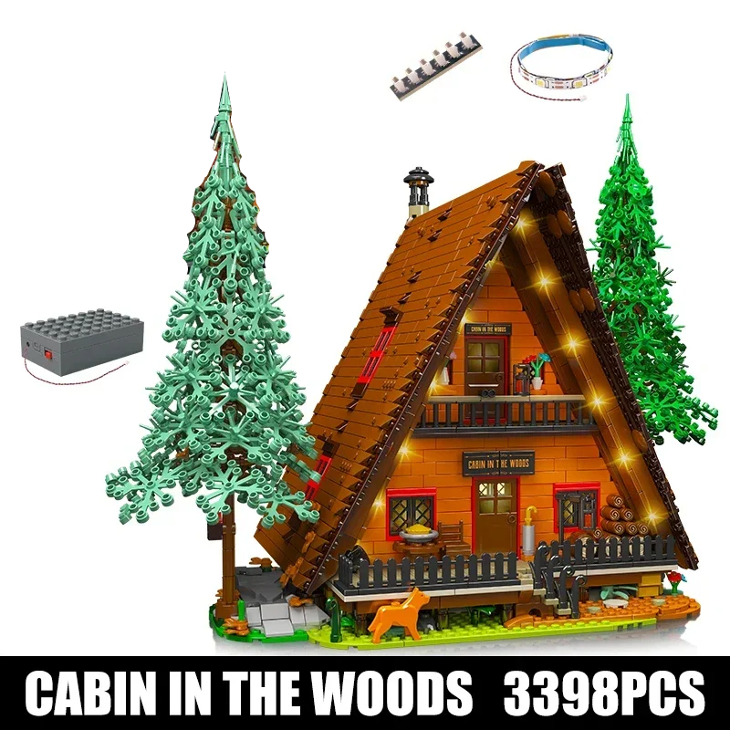 The A-Frame Forest Cabin Modular Building Blocks MOULD KING 16053 Jungle Hut Set with LED Light for Adults and Teenagers Toys Kids Christmas Birthday 