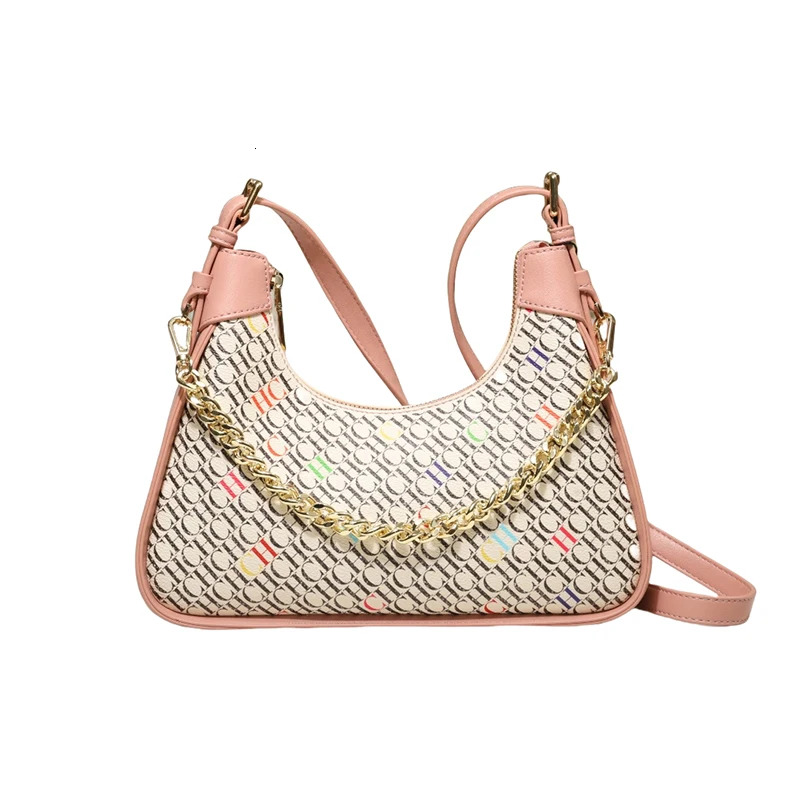 CH Simple Solid Color Women's Shoulder Commuter Chain Tote Trendy Bent Moon Bag Cute Animal Printing Design Large Capacity ddmymarket