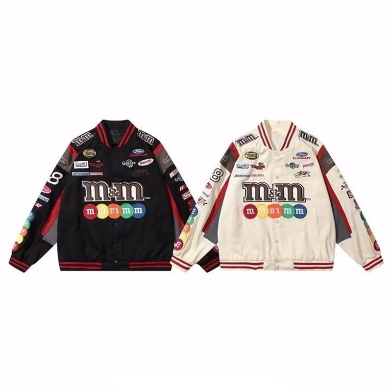 Bomber Jacket Men Women Hip Hop Embroidery Motorcycle Loose Baseball Coat Casual High Quality Street Racing Varsity