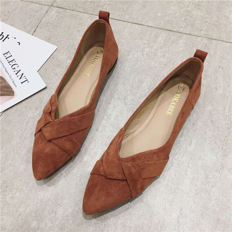 2023 Spring New Versatile Suede Pointed Shallow Mouth Flat Follow For Women Black Professional Work Shoes