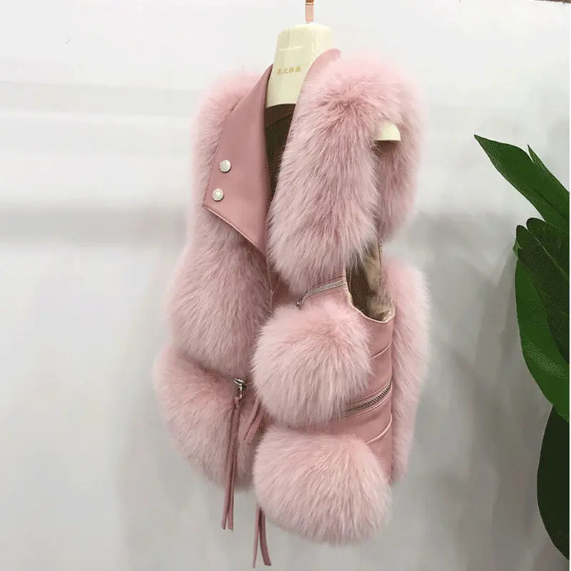 2024 Autumn Winter Patchwork Fur Womens Vest Short Coat Slim Fashion Versatile 241105