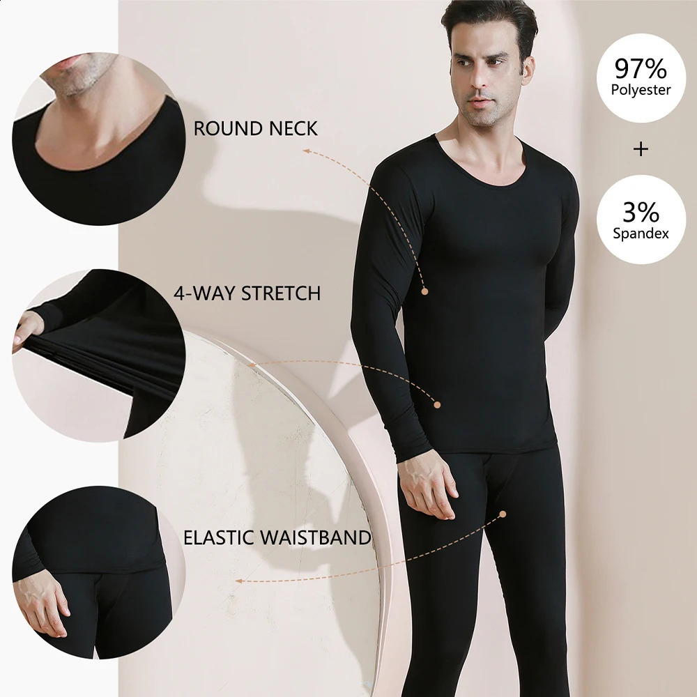 Long Johns Thermal Underwear for Men Fleece Lined Base Layer Set for Cold Weather Top Bottom Black Blue White 241105