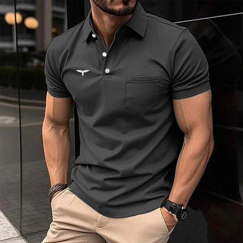 100% polyester quick drying mens summer short sleeved slip fashion sports business casual shirt mens top W241104