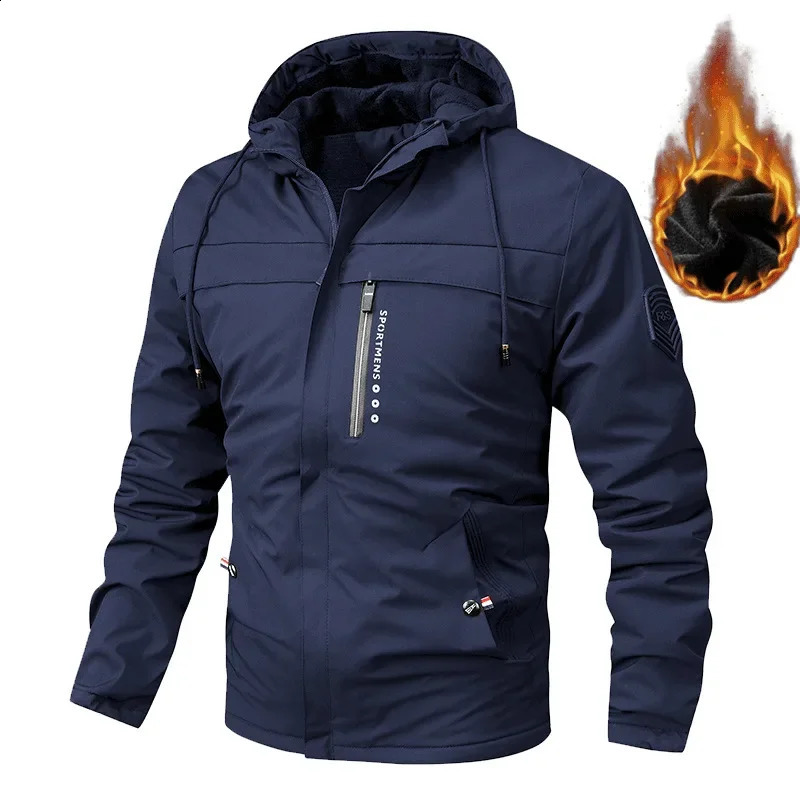 Winter Mens Jacket with Thick Fleece Hooded Outdoor Cotton Windproof Coldproof Casual Outerwear Clothing 241105