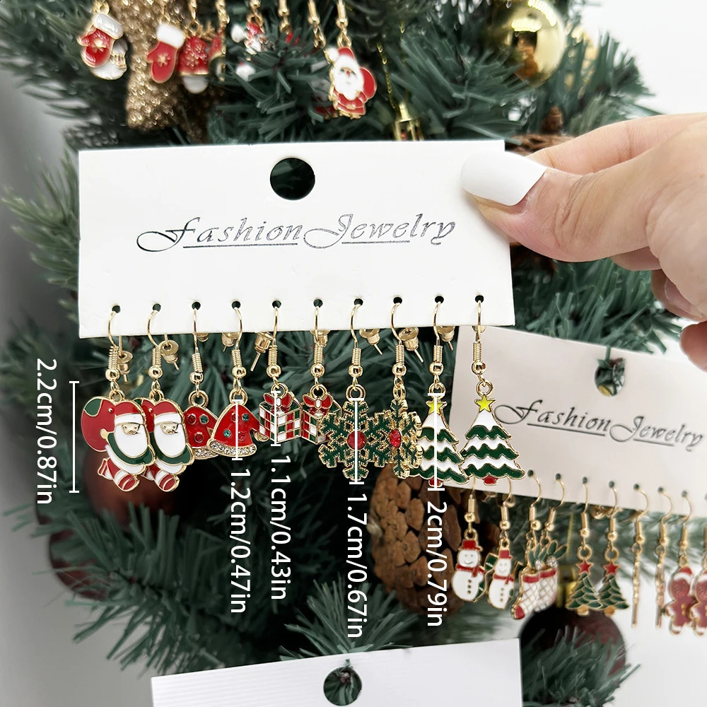 50PCS10PCS Christmas Theme Earrings Vintage Metal Santa for ning Women Fashion Gifts 241105