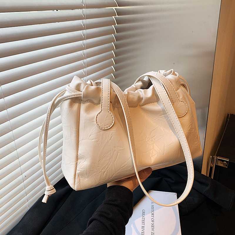 Wrinkled Drawstring Big For Bags Handbags Women Fashionable And Simple Pleated Bucket Bag, High-end Sense Shoulder Bag Designer