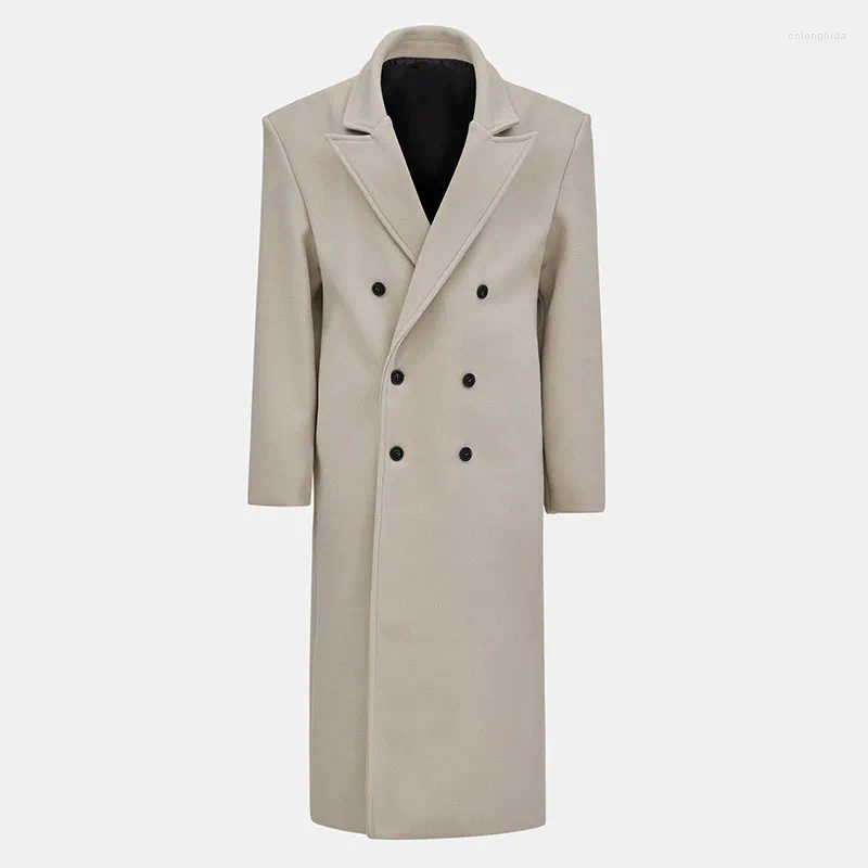 Women's Jackets Solid Woolen Lapel Long Coats For Women Loose Full Sleeve Double Breasted Shoulder Pads Overcoats 2024 Autumn Lady Outwears