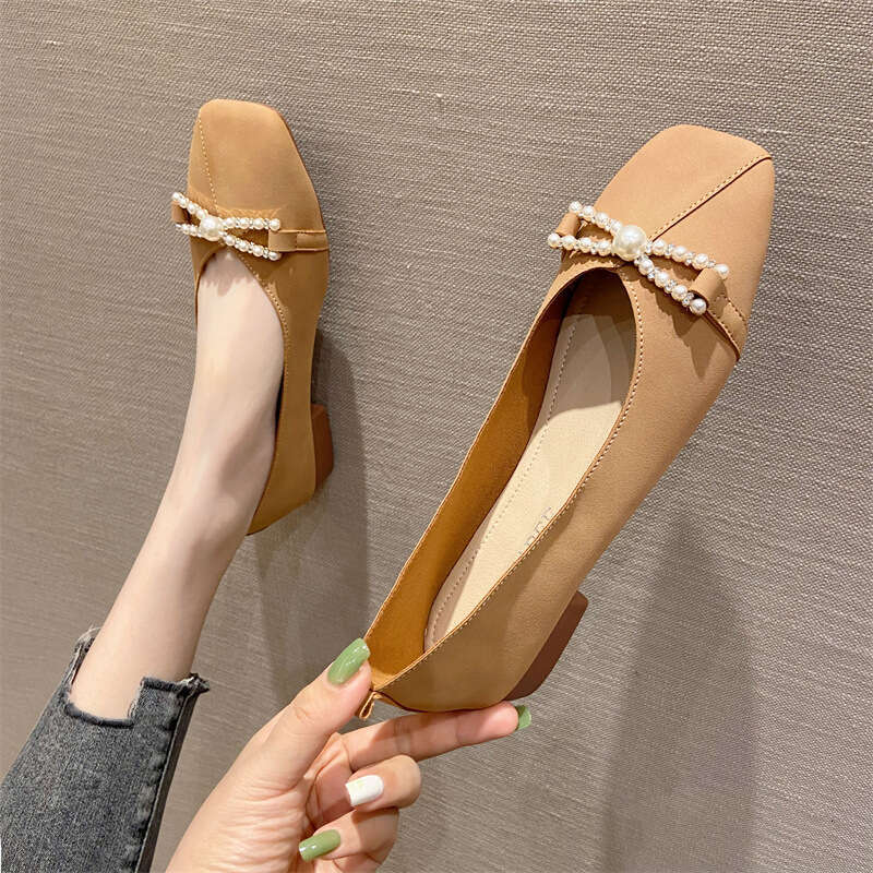 Korean Spring New Product Gentle Lady Style Surface Soft Bottom Shallow Mouth Single For Women Versatile And Personalized Square Head Low Heel Scoop S