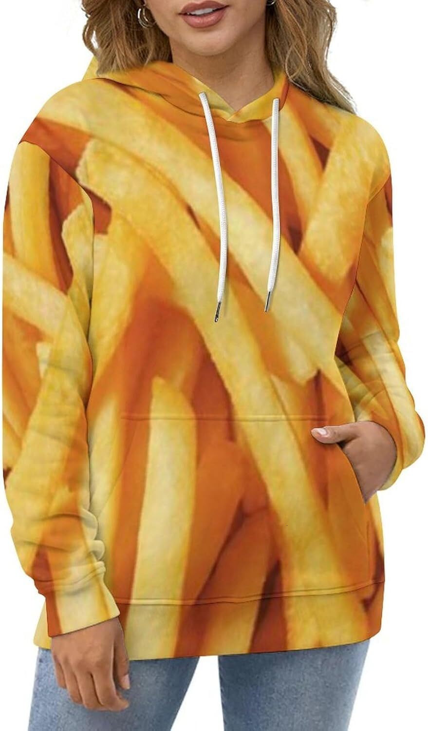 Hoodie for Mens Womens Frying French Fries Hoodies for Men 3D Print Pullover Hooded Drawstring Loose Sweatshirt with Big Pockets Graphic French fries