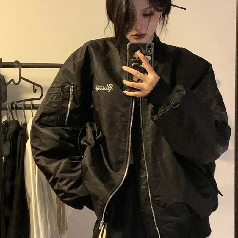 Autnmn Vintage Jackets Bomber Jacket Women Black Gothic Harajuku Grunge American Baseball Couple Cool Outerwear 241105
