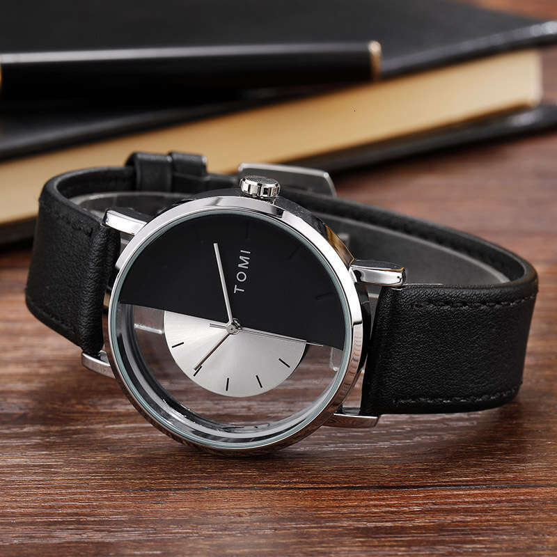 New Jewelry Hot Couple Creative Concept Fashion Half Transparent Unisex Watch For Men Women Lovers Leather Wristwatch Fashion Male Quartz Watches es