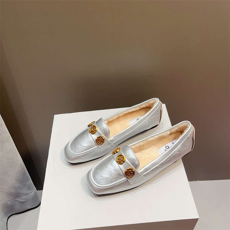 Feng Fang Tou Flat Single Women's Autumn And Winter Cotton Le Fu Mao Warm Large Soft Bottom Bean Shoes