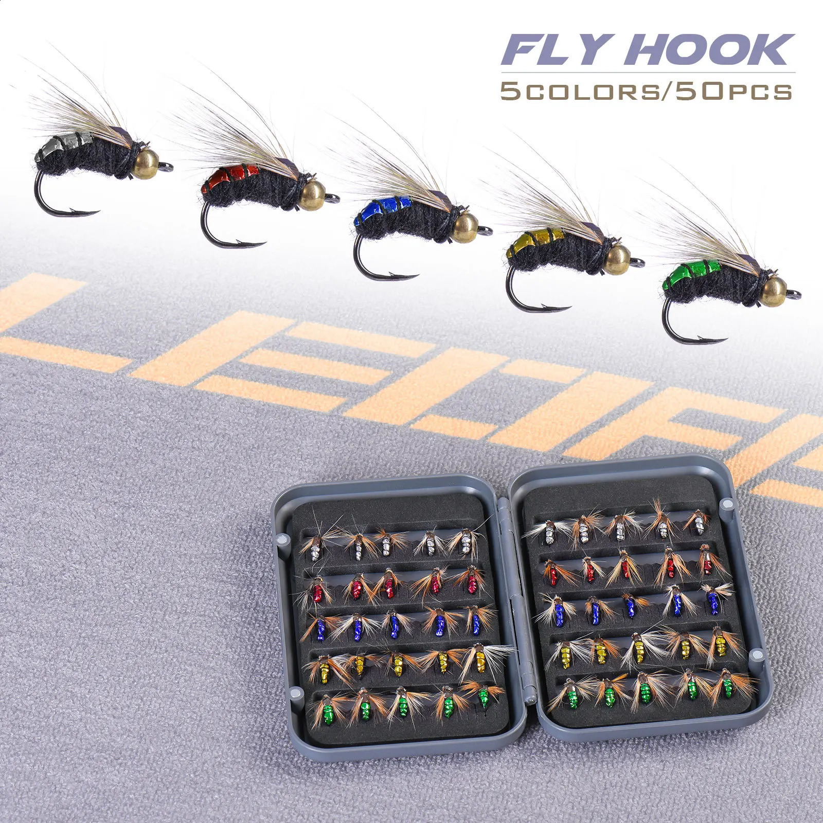 Fly Hook Fishing Bionic Nymph Lure 5 Colors 50 Pack Bee Stream Trout Bait Carp 241105