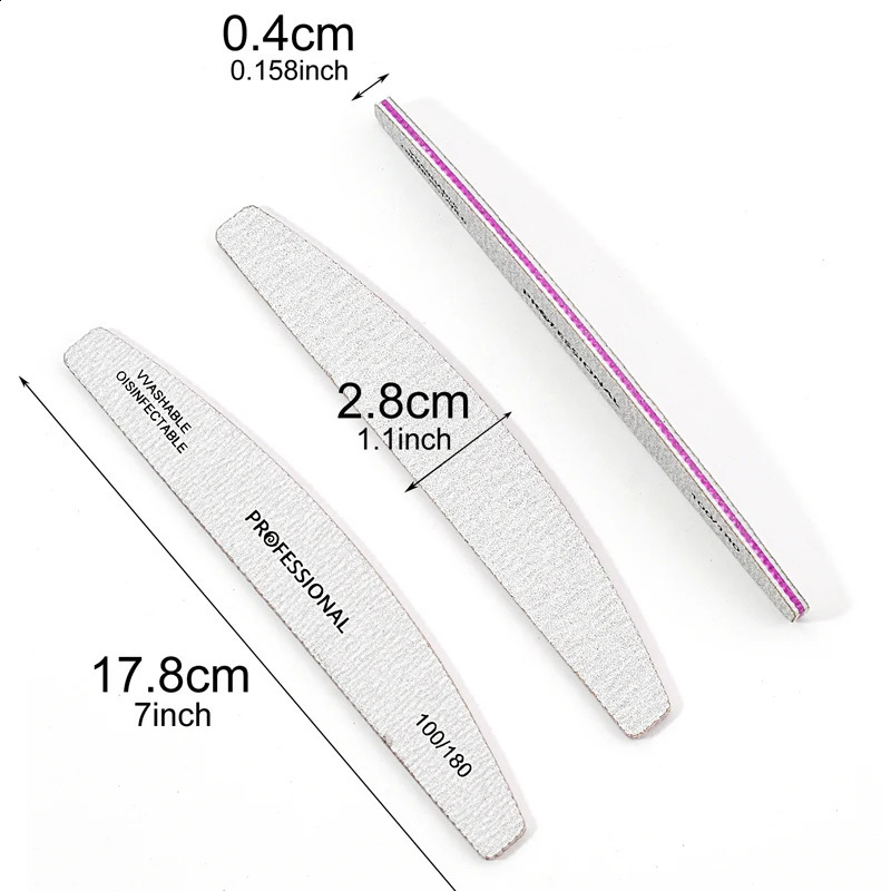 2550 Pcs Grey Sandpaper Nail File 80 100 180 Grit Buffering Half Moon Pedicure Block Polishing Manicure Tools Nails Accessoires 241105