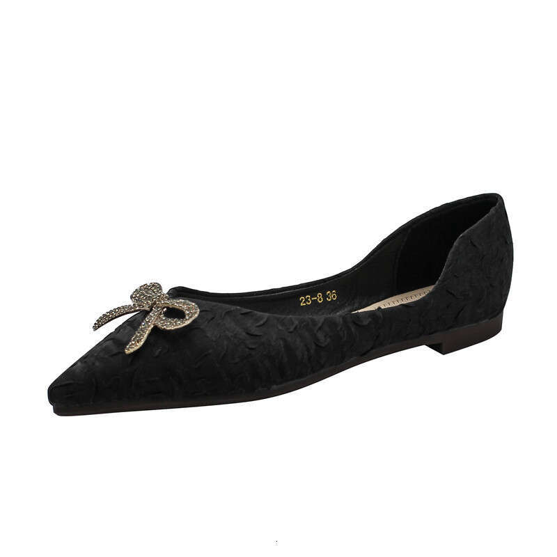 2023 Spring New Bow Knot Shallow Mouth Square Head Flat Single Women, Comfortable Daily Soft Sole Bean Shoes For Women