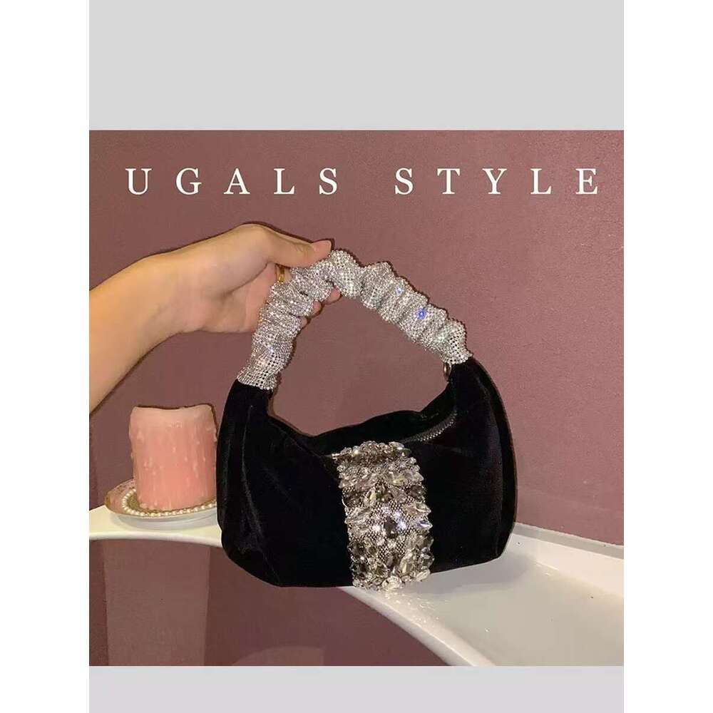 Glitter Shiny Rhies Dia Evening Fashion Hobo Women's Handbag Wedding Party Clutch Purse Crossbody Bag