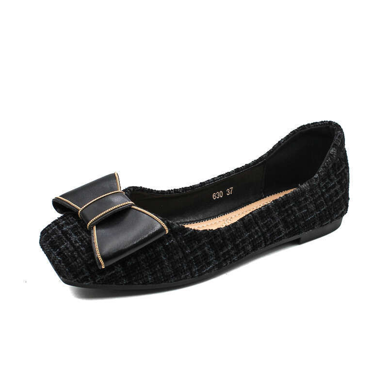 2023 Spring And Summer New Women's Large Soft Bottom Butterfly Bow Cloth Surface Shallow Mouth Square Head Flat Follow Shoes