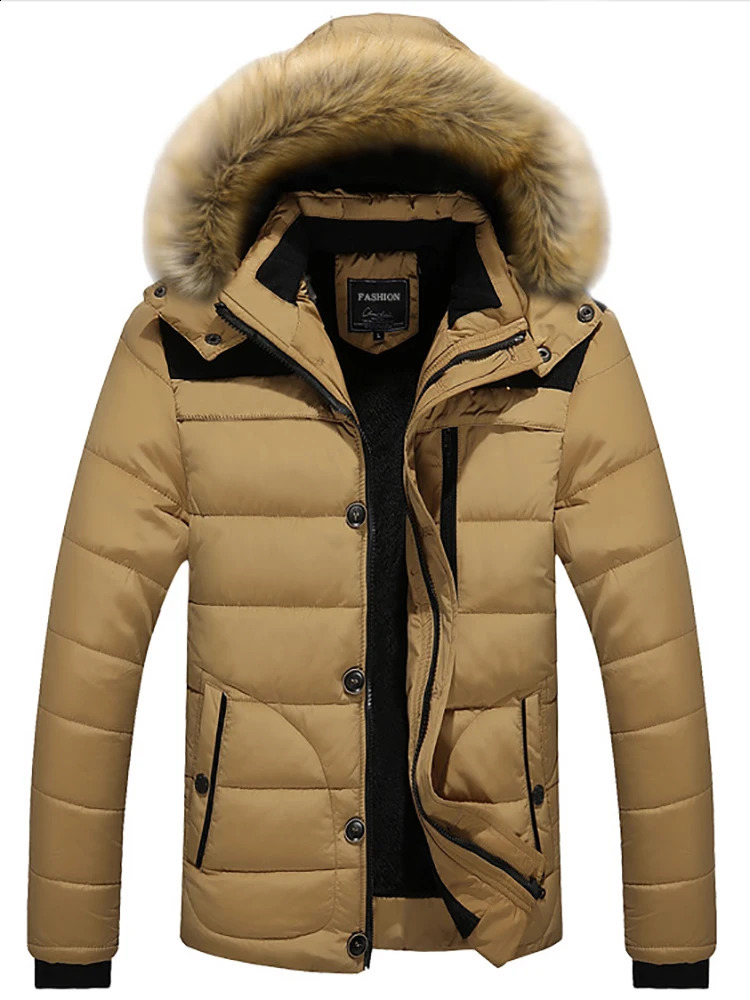 Winter Mens TRAF Hooded Fleece Solid Color Trend Of Korean Thickened Collar Cold CottonPadded Jacket 241105