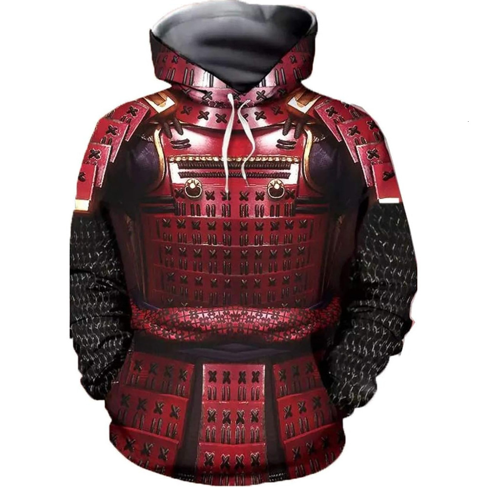 Hoodie for Mens Womens Samurai Hoodie Mens Armor Sweatshirt Japan Warrior Pullover 3D Print Retro Bushido Costume Graphic Fashionable and cool