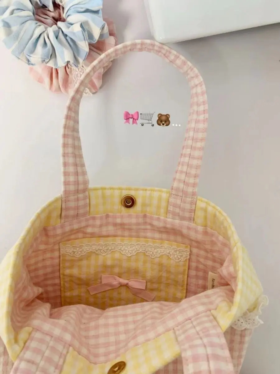 Miyagawa Spring Mini Yellow Grid Colorful Lace Cute Handbag Korean Fashion Shoulder and Lower Arm Handbag 241105