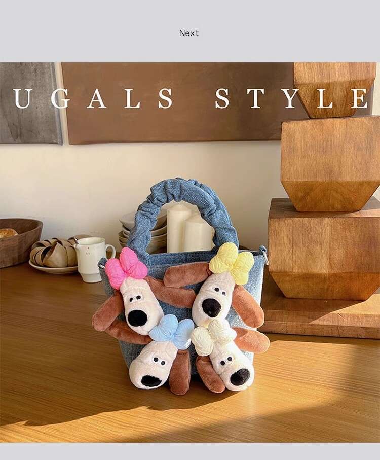 Fashion Cute Plush Toy Doll Denim Bucket Women's Handbag Large Capacity Shoulder Messenger Lady Purse Female Casual Bag