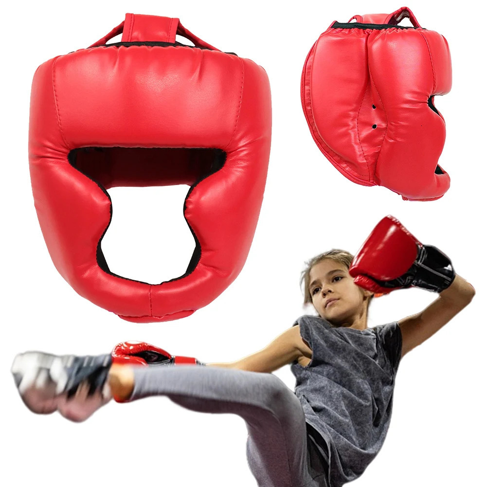 Full-Covered Thickened Boxing Headgear PU Leather Karate Muay Thai Training Head Protector Taekwondo Head Guard for Adult Kids 241104