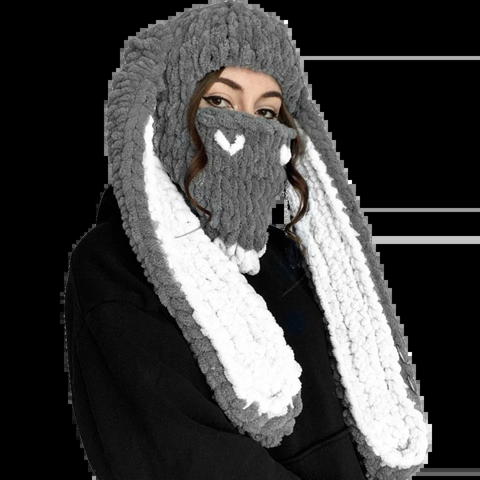 Ladies Big Rabbit Ears Hat with Thick Velvet Warmth Headset Cute Knitted Wool Daily Leisure Party 241105