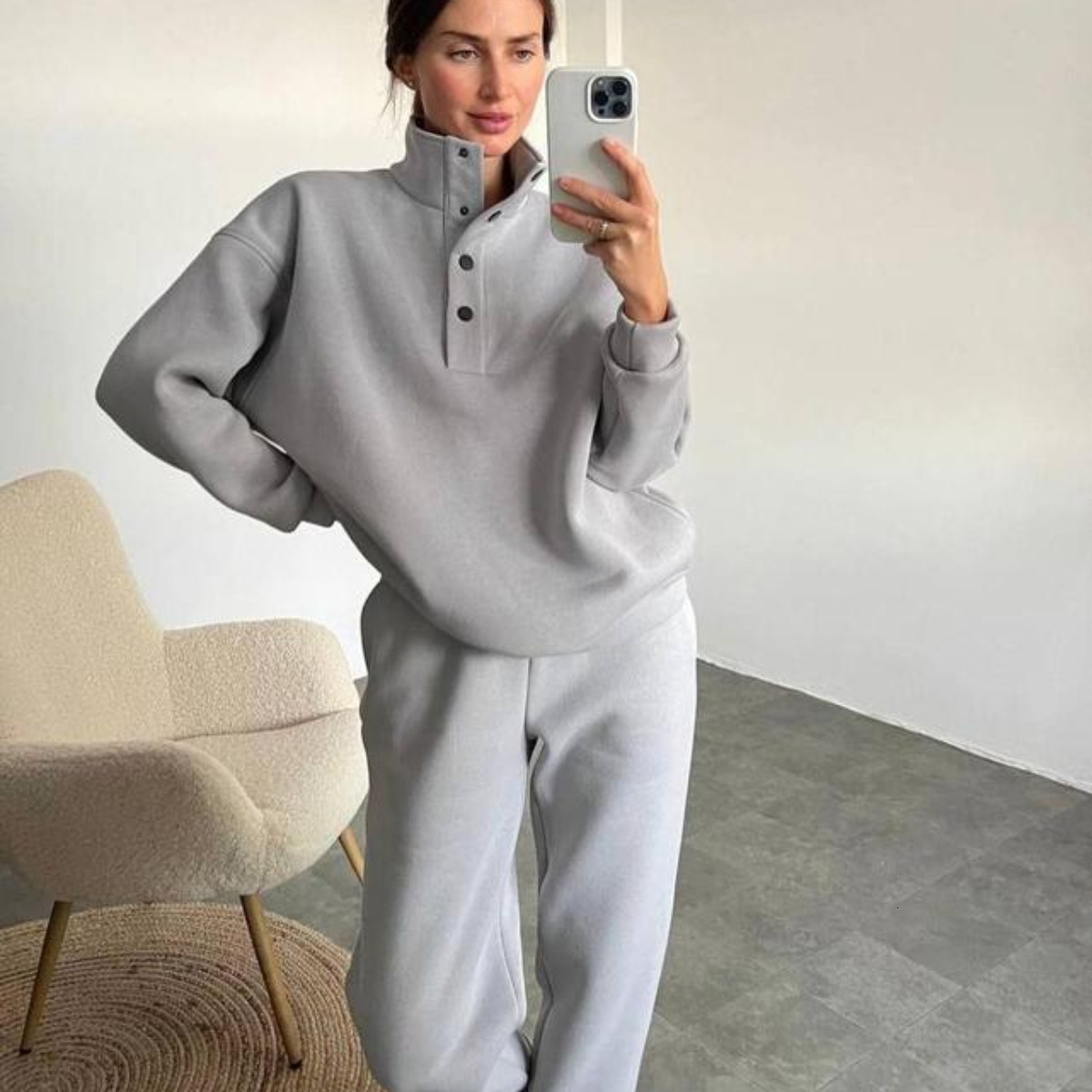 Oversized Solid Casual Pullovers Long Pant Set Warm Hoodie New Tracuit Suit Fashion Pant Sets For Women 2 Pieces