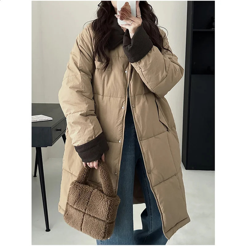 Winter Womens Down Puffer Jackets Baggy Thickening Warm Corduroy Collar Clothing Boutique Clothes Cotton Medium and Long Coats 241105