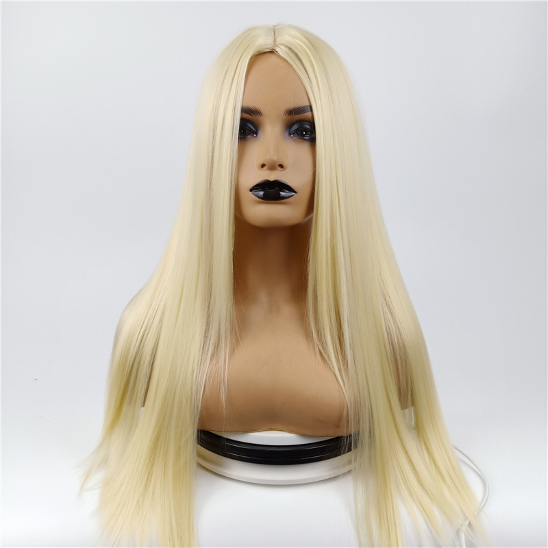 New arrival wig female high temperature silk long straight hair fashionable color middle parting long hair chemical fiber headpiece