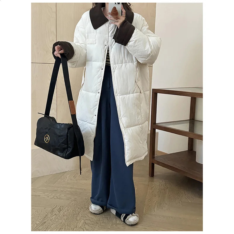 Winter Womens Down Puffer Jackets Baggy Thickening Warm Corduroy Collar Clothing Boutique Clothes Cotton Medium and Long Coats 241105