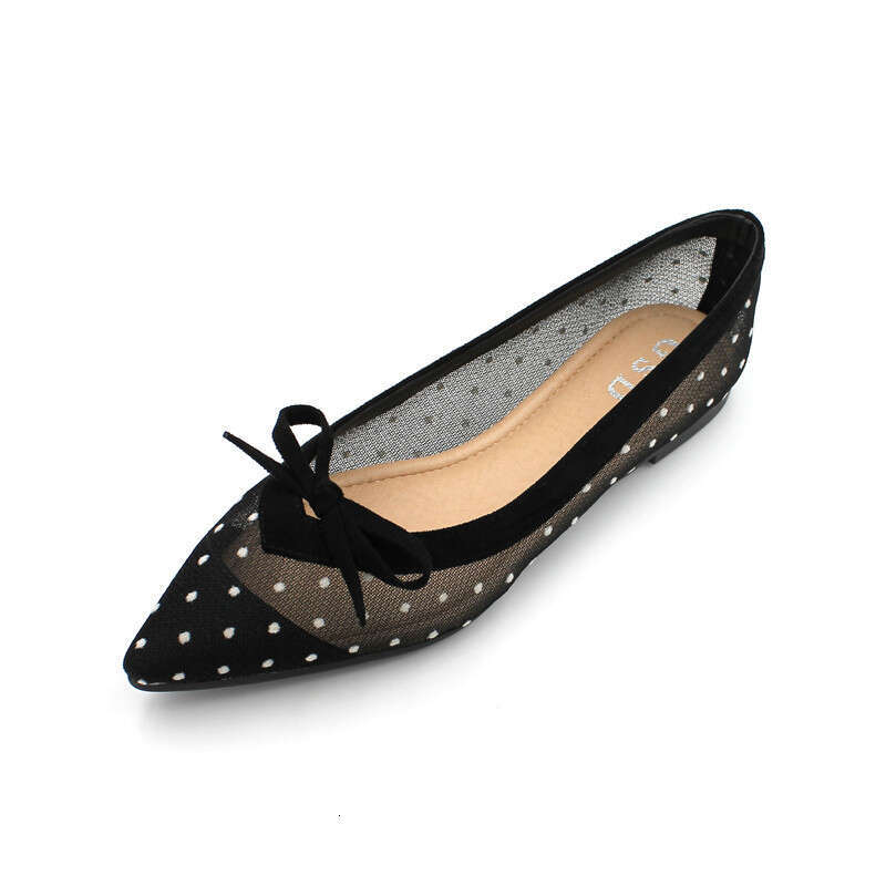 Korean Version New Single Shoe Women 2023 Versatile Fashion Breathable Pointed Shallow Mouth Mesh Fabric Flat Bottom Women's Scoop Shoes