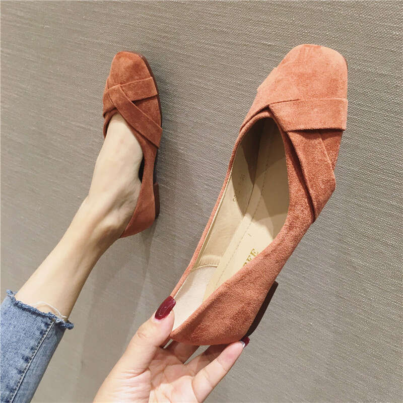 2023 Autumn New Korean Edition Versatile Square Head Shallow Mouth Black Flat Bottom Single Women's Professional Work Shoes For Women