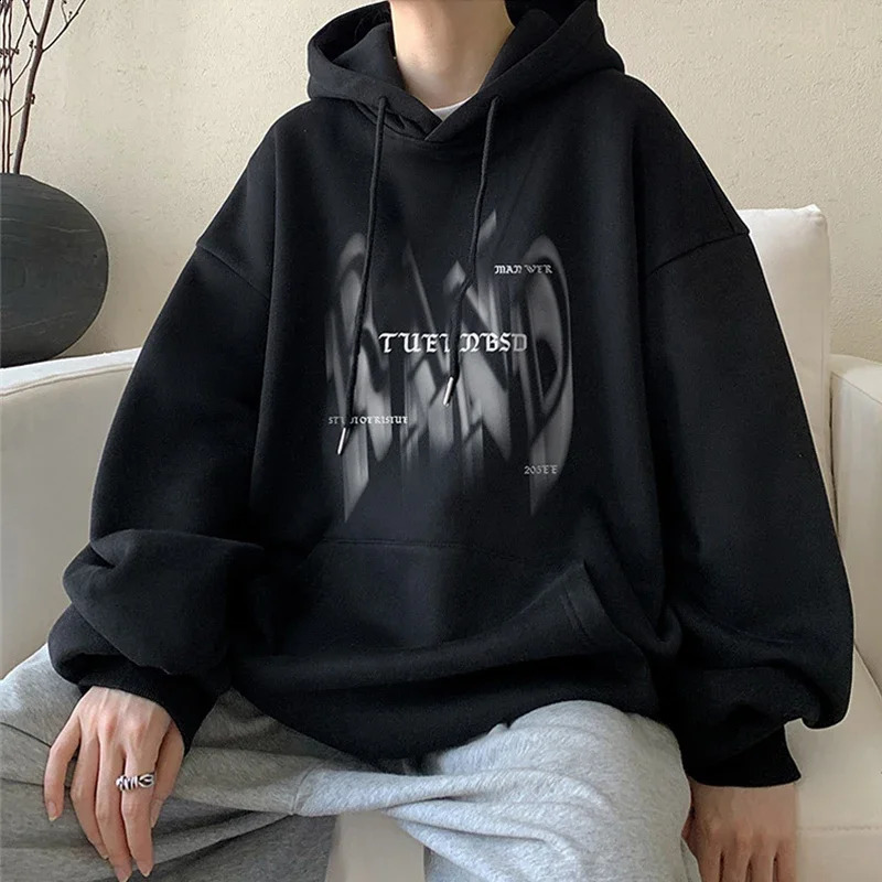 Gothic Letter Printed Hoodies For Men Autumn Hip Hop Oversized Hooded Sweatshirt Y2K Streetwear Graphic Hoodie Tracksuit 241105