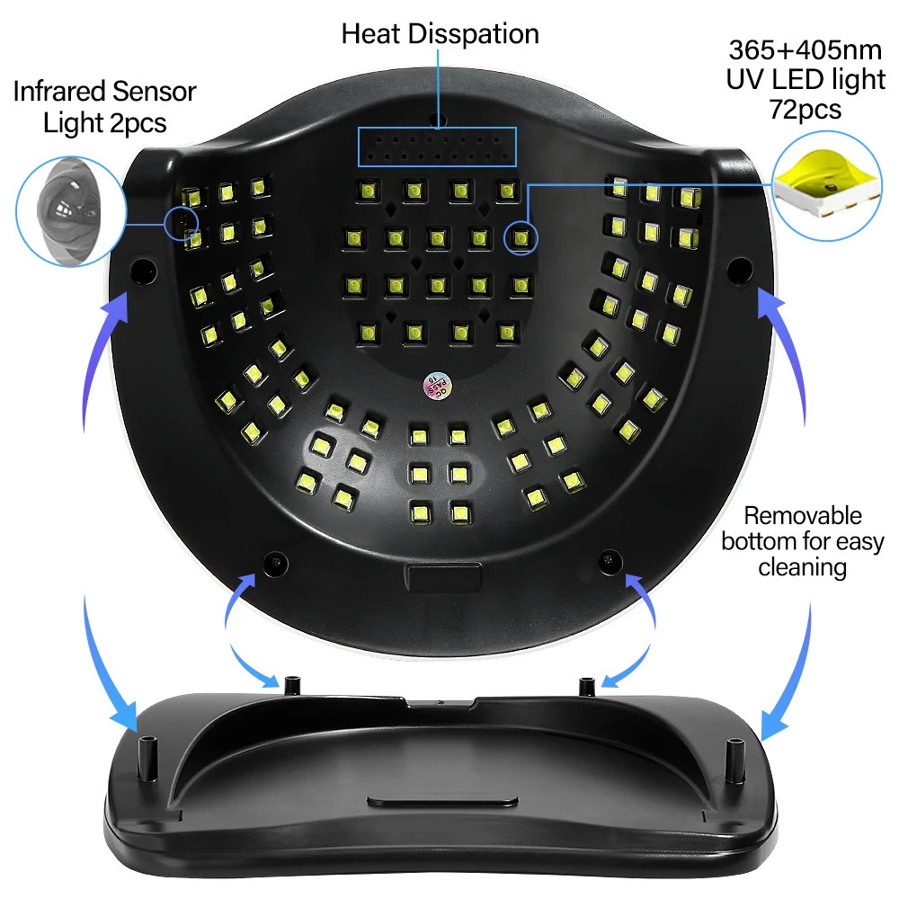 320W LED UV Light Dryer for Nails Gel Polish with 72 LEDs 4 Timer Setting LCD Display Screen Auto Sensor Professional Nail Light 241104
